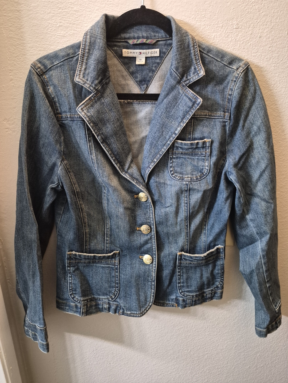 Tommy Hilfiger Light Blue Denim Blazer Jacket with Notch Lapel